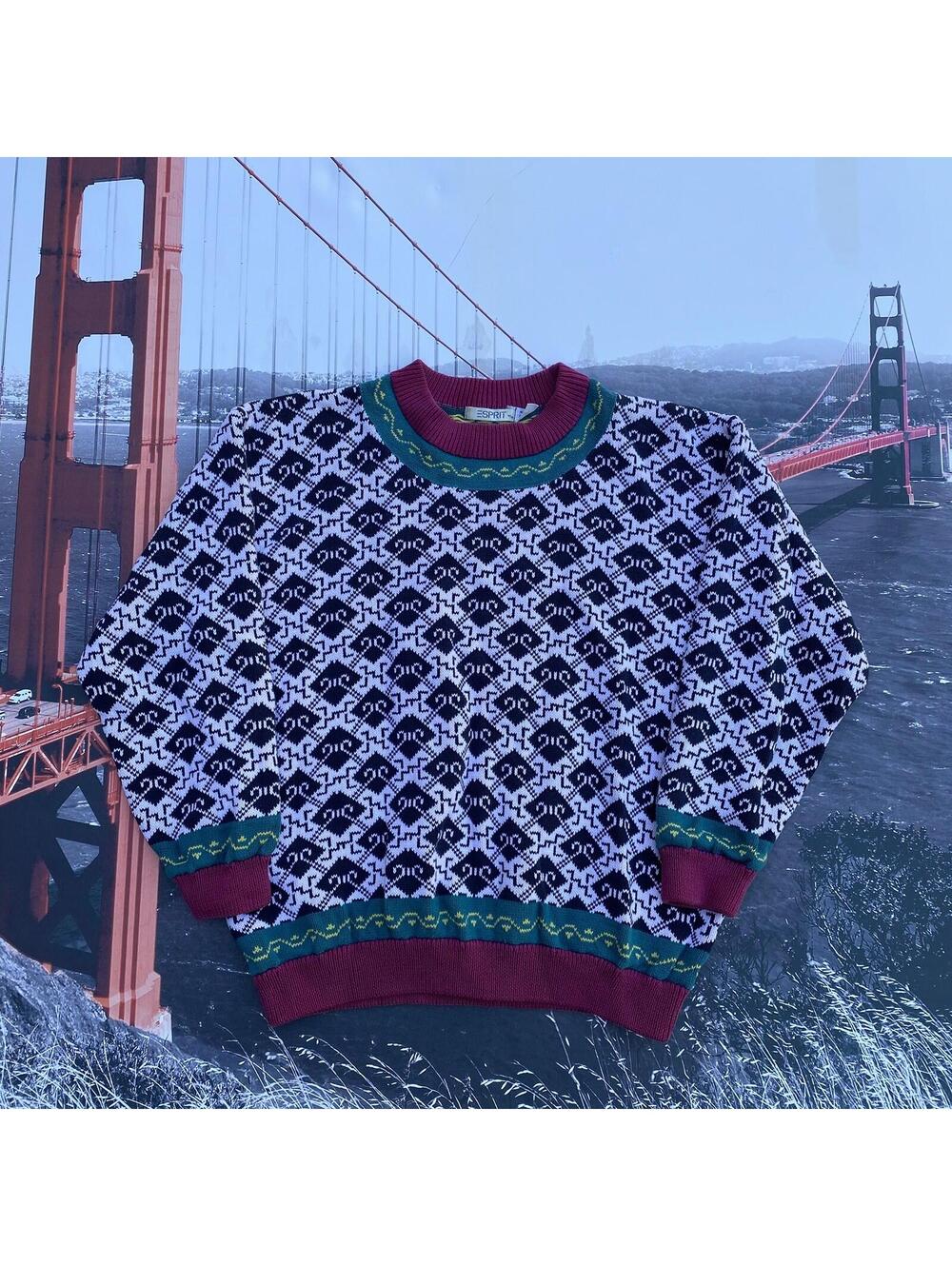 Esprit Women’s Size M Medium Geometric Abstract Knit Sweater Boxy VTG 80s 90s